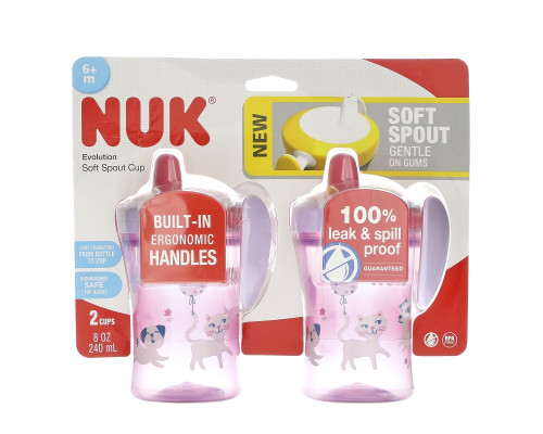 NUK, Evolution Soft Spout Cup, 6 + Months, 2 Cups, 8 oz (240 ml) Each NUK, Evolution Soft Spout Cup, 6 + Months, 2 Cups, 8 oz (240 ml) Each