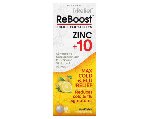 MediNatura, T-Relief, ReBoost, Zinc +10, Cold & Flu Tablets, 60 Tablets MediNatura, T-Relief, ReBoost, Zinc +10, Cold & Flu Tablets, 60 Tablets
