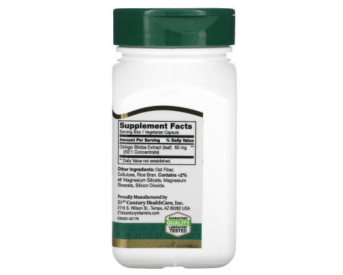 21st Century Health Care Ginkgo Biloba Extract Standardized 60 Veggie Caps
