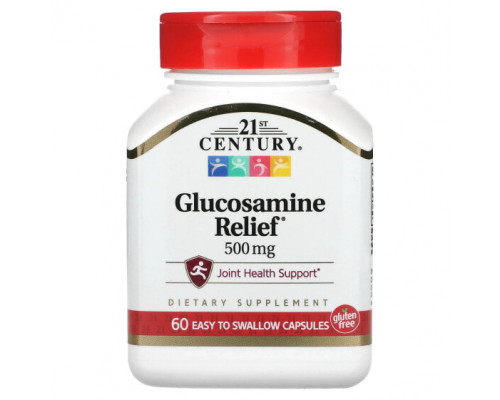 Глюкозамин, Хондроитин, МСМ 21st Century, Glucosamine Relief, 500 мг, 60 капсул, которые легко глотать Глюкозамин, Хондроитин, МСМ 21st Century, Glucosamine Relief, 500 мг, 60 капсул, которые легко глотать