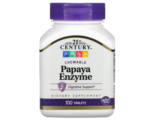21st Century Health Care Ферменты папайи (Papaya Enzyme) 100 жевательных таблеток 21st Century Health Care Ферменты папайи (Papaya Enzyme) 100 жевательных таблеток