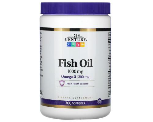 21st Century Health Care Fish Oil Omega-3 1000 mg 300 Softgels 21st Century Health Care Fish Oil Omega-3 1000 mg 300 Softgels