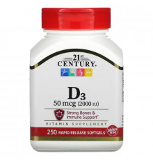 21st Century Health Care Витамин D3 2000 IU 250 мягких капсул