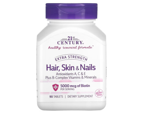 21st Century, Hair, Skin & Nails, Extra Strength, 90 Tablets 21st Century, Hair, Skin & Nails, Extra Strength, 90 Tablets