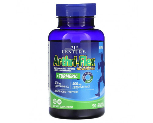Для мышц и суставов 21st Century, Arthri-Flex Advantage + куркума, 90 вегетарианских капсул Для мышц и суставов 21st Century, Arthri-Flex Advantage + куркума, 90 вегетарианских капсул