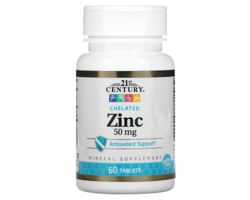 21st Century, Zinc, Chelated, 50 mg, 60 Tablets 21st Century, Zinc, Chelated, 50 mg, 60 Tablets