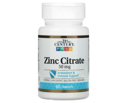 21st Century, Zinc Citrate, 50 mg, 60 Tablets 21st Century, Zinc Citrate, 50 mg, 60 Tablets