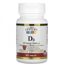 21st Century, D3, 25 mcg (1,000 IU), 60 Tablets