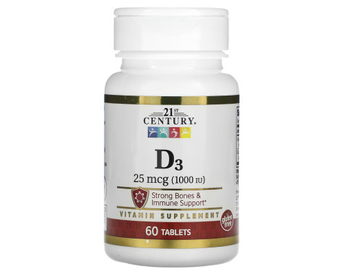 21st Century, D3, 25 mcg (1,000 IU), 60 Tablets 21st Century, D3, 25 mcg (1,000 IU), 60 Tablets