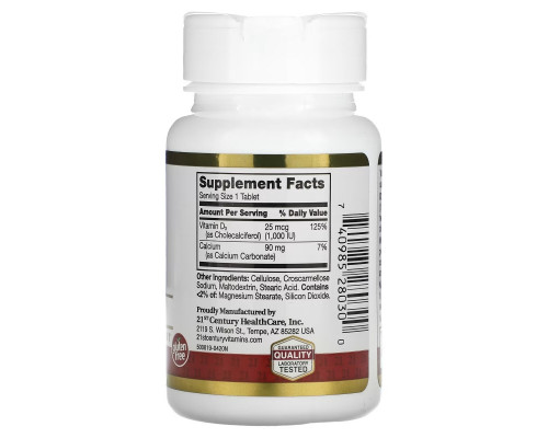 21st Century, D3, 25 mcg (1,000 IU), 60 Tablets 21st Century, D3, 25 mcg (1,000 IU), 60 Tablets