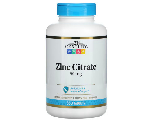 21st Century, Zinc Citrate, 50 mg, 360 Tablets 21st Century, Zinc Citrate, 50 mg, 360 Tablets