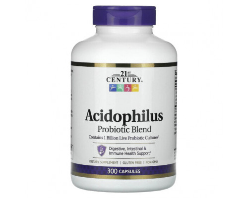 Пребиотики и пробиотики 21st Century, Acidophilus, смесь пробиотиков, 300 капсул Пребиотики и пробиотики 21st Century, Acidophilus, смесь пробиотиков, 300 капсул
