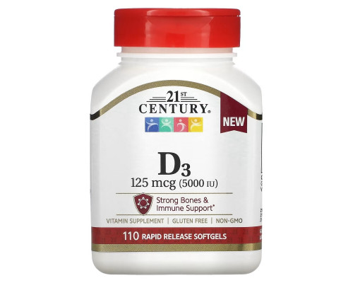 21st Century, Vitamin D3 , 125 mcg , 110 Rapid Release Softgels 21st Century, Vitamin D3 , 125 mcg , 110 Rapid Release Softgels
