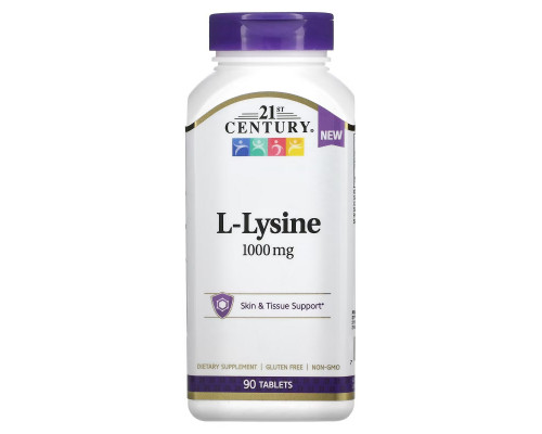 21st Century, L-Lysine, 1,000 mg, 90 Tablets 21st Century, L-Lysine, 1,000 mg, 90 Tablets