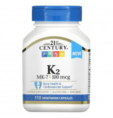 21st Century, K2, MK-7, 100 mcg, 110 Vegetarian Capsules