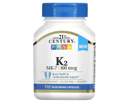 21st Century, K2, MK-7, 100 mcg, 110 Vegetarian Capsules 21st Century, K2, MK-7, 100 mcg, 110 Vegetarian Capsules