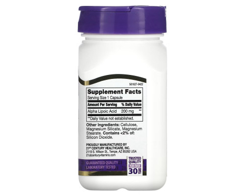 21st Century, Alpha Lipoic Acid, 200 mg, 60 Capsules 21st Century, Alpha Lipoic Acid, 200 mg, 60 Capsules