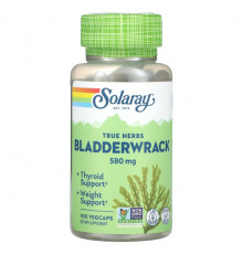 Растительные экстракты и настойки Solaray, True Herbs, Bladderwrack, 580 мг, 100 растительных капсул
