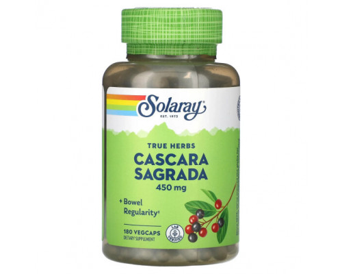 Для пищеварительной системы Solaray, True Herbs, каскара саграда, 450 мг, 180 вегетарианских капсул Для пищеварительной системы Solaray, True Herbs, каскара саграда, 450 мг, 180 вегетарианских капсул