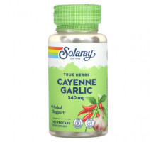 Чеснок Solaray, True Herbs, кайенский чеснок, 540 мг, 100 вегетарианских капсул