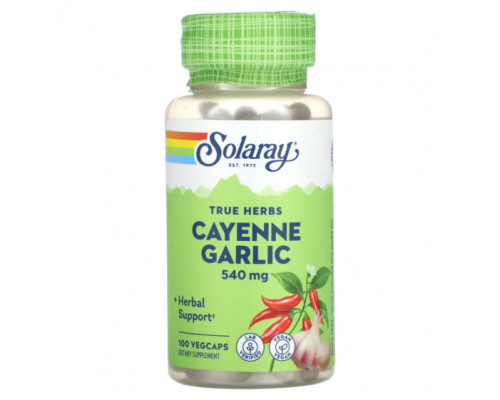 Чеснок Solaray, True Herbs, кайенский чеснок, 540 мг, 100 вегетарианских капсул Чеснок Solaray, True Herbs, кайенский чеснок, 540 мг, 100 вегетарианских капсул