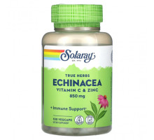 Эхинацея Solaray, True Herbs, эхинацея, витамин C и цинк, 425 мг, 100 растительных капсул