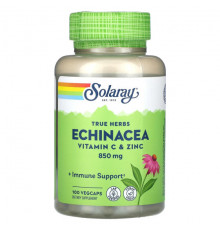 Эхинацея Solaray, True Herbs, эхинацея, витамин C и цинк, 425 мг, 100 растительных капсул