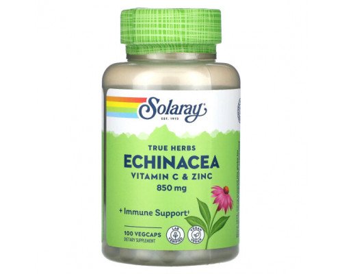 Эхинацея Solaray, True Herbs, эхинацея, витамин C и цинк, 425 мг, 100 растительных капсул Эхинацея Solaray, True Herbs, эхинацея, витамин C и цинк, 425 мг, 100 растительных капсул