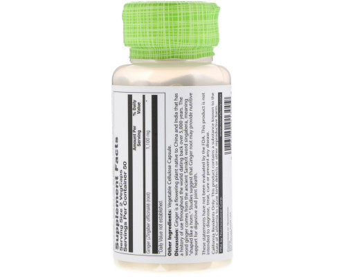 Solaray, Ginger, 550 mg, 100 VegCaps Solaray, Ginger, 550 mg, 100 VegCaps