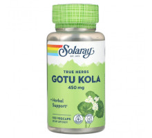 Сохранение молодости и долголетие Solaray, True Herbs, готу кола, 450 мг, 100 растительных капсул