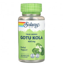 Сохранение молодости и долголетие Solaray, True Herbs, готу кола, 450 мг, 100 растительных капсул
