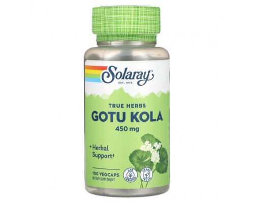 Сохранение молодости и долголетие Solaray, True Herbs, готу кола, 450 мг, 100 растительных капсул Сохранение молодости и долголетие Solaray, True Herbs, готу кола, 450 мг, 100 растительных капсул