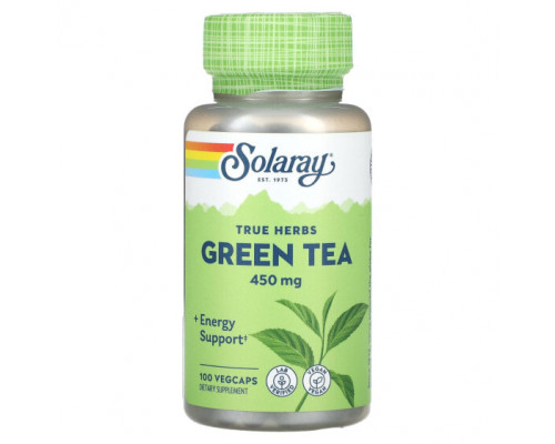 Зеленый кофе и гуарана Solaray, True Herbs, зеленый чай, 450 мг, 100 вегетарианских капсул Зеленый кофе и гуарана Solaray, True Herbs, зеленый чай, 450 мг, 100 вегетарианских капсул
