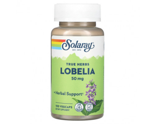 Растительные экстракты и настойки Solaray, True Herbs, Lobelia, 50 mg , 100 VegCaps Растительные экстракты и настойки Solaray, True Herbs, Lobelia, 50 mg , 100 VegCaps
