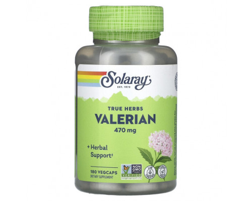 Для здорового сна Solaray, True Herbs, валериана, 470 мг, 180 растительных капсул Для здорового сна Solaray, True Herbs, валериана, 470 мг, 180 растительных капсул