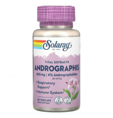 От гриппа и простуды Solaray, Vital Extracts, Andrographis, 300 мг, 60 растительных капсул