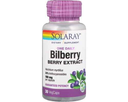Solaray, Bilberry, One Daily, 30 Easy-To-Swallow Capsules Solaray, Bilberry, One Daily, 30 Easy-To-Swallow Capsules