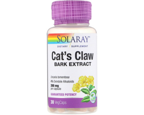 Solaray, Cat's Claw Bark Extract, 200 mg, 30 Vegcaps Solaray, Cat's Claw Bark Extract, 200 mg, 30 Vegcaps