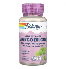 Гинкго Билоба Solaray, Vital Extracts, гинкго билоба, 60 растительных капсул