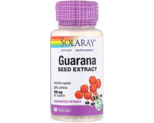 Solaray, Guarana Seed Extract, 200 mg, 60 Vegcaps Solaray, Guarana Seed Extract, 200 mg, 60 Vegcaps