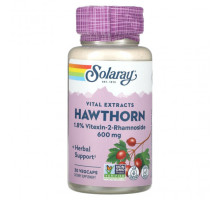 Для сердца и сосудов Solaray, Vital Extracts Hawthorn, 600 мг, 30 капсул в растительной оболочке