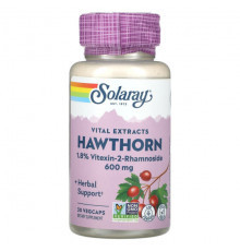 Для сердца и сосудов Solaray, Vital Extracts Hawthorn, 600 мг, 30 капсул в растительной оболочке