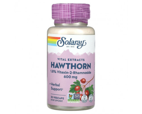 Для сердца и сосудов Solaray, Vital Extracts Hawthorn, 600 мг, 30 капсул в растительной оболочке Для сердца и сосудов Solaray, Vital Extracts Hawthorn, 600 мг, 30 капсул в растительной оболочке
