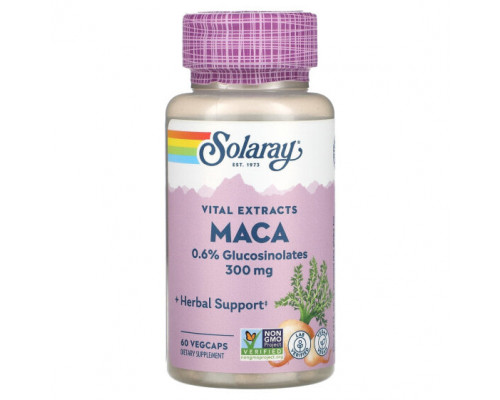 Суперфуды Solaray, Vital Extracts, мака, 300 мг, 60 растительных капсул Суперфуды Solaray, Vital Extracts, мака, 300 мг, 60 растительных капсул