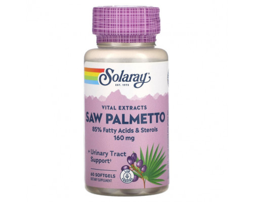 Мужское здоровье Solaray, Vital Extracts Saw Palmetto, 160 мг, 60 мягких таблеток Мужское здоровье Solaray, Vital Extracts Saw Palmetto, 160 мг, 60 мягких таблеток