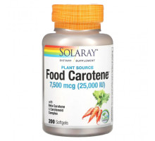 Витамин А Solaray, Food Carotene, 7,500 mcg (25,000 IU), 200 Softgels