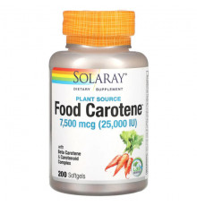 Витамин А Solaray, Food Carotene, 7,500 mcg (25,000 IU), 200 Softgels