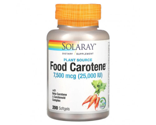 Витамин А Solaray, Food Carotene, 7,500 mcg (25,000 IU), 200 Softgels Витамин А Solaray, Food Carotene, 7,500 mcg (25,000 IU), 200 Softgels