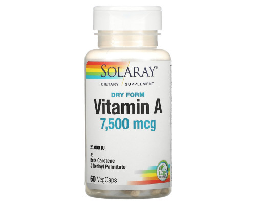 Solaray, Dry Form Vitamin A, 25,000 IU, 60 VegCaps Solaray, Dry Form Vitamin A, 25,000 IU, 60 VegCaps