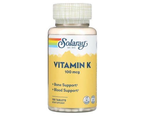Solaray, Vitamin K, 100 mcg, 100 Tablets Solaray, Vitamin K, 100 mcg, 100 Tablets